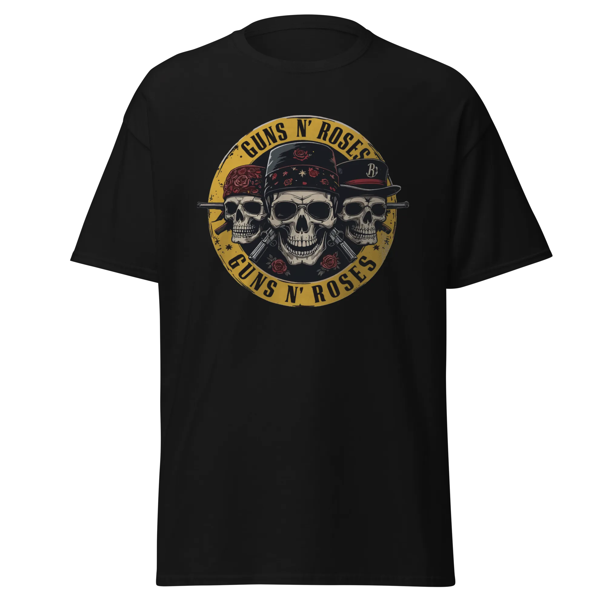 GUNS N' ROSES - ICONIC TRIPLE SKULL MOTIF - PREMIUM GRAPHIC TEE - VINTAGE STREETWEAR